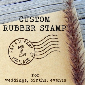 Custom Vintage Letter Postmark, Stamp Cancellation, Save the Date Rubber Stamp, Invitations, Births, Parties - Handmade by Blossom Stamps