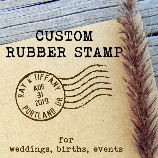 Custom Vintage Letter Postmark, Stamp Cancellation, Save the Date Rubber Stamp, Invitations, Births, Parties - Handmade by Blossom Stamps
