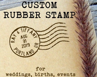 Custom Vintage Letter Postmark, Stamp Cancellation, Save the Date Rubber Stamp, Invitations, Births, Parties - Handmade by Blossom Stamps