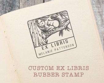 Squirrels Ex Libris Rubber Stamp, Fall Themed Library Stamp, gift for book lover