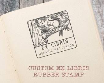 Squirrels Ex Libris Rubber Stamp, Bookplate Stamp gift for book lover by Blossom Stamps