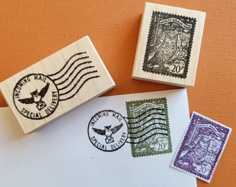 Flying Owl Vintage Postmark Cancellation Mark, Owl mail Faux Postage Stamp rubber stamp Set Option, Pen Pal Letter stationery decoration