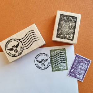 Matasellos vintage de búho volador, marca de cancelación, juego de sellos de goma falsos de búho, opción de decoración de papelería para cartas de amigos por correspondencia