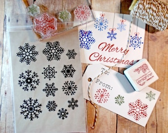 Winter Christmas Snowflake Rubber Stamp Set of 12 Unmounted Photopolymer Cling stamps- Handmade by Blossom Stamps