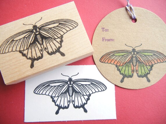 Authentic Butterfly Rubber Stamp Mounted Wood Block Art Stamp
