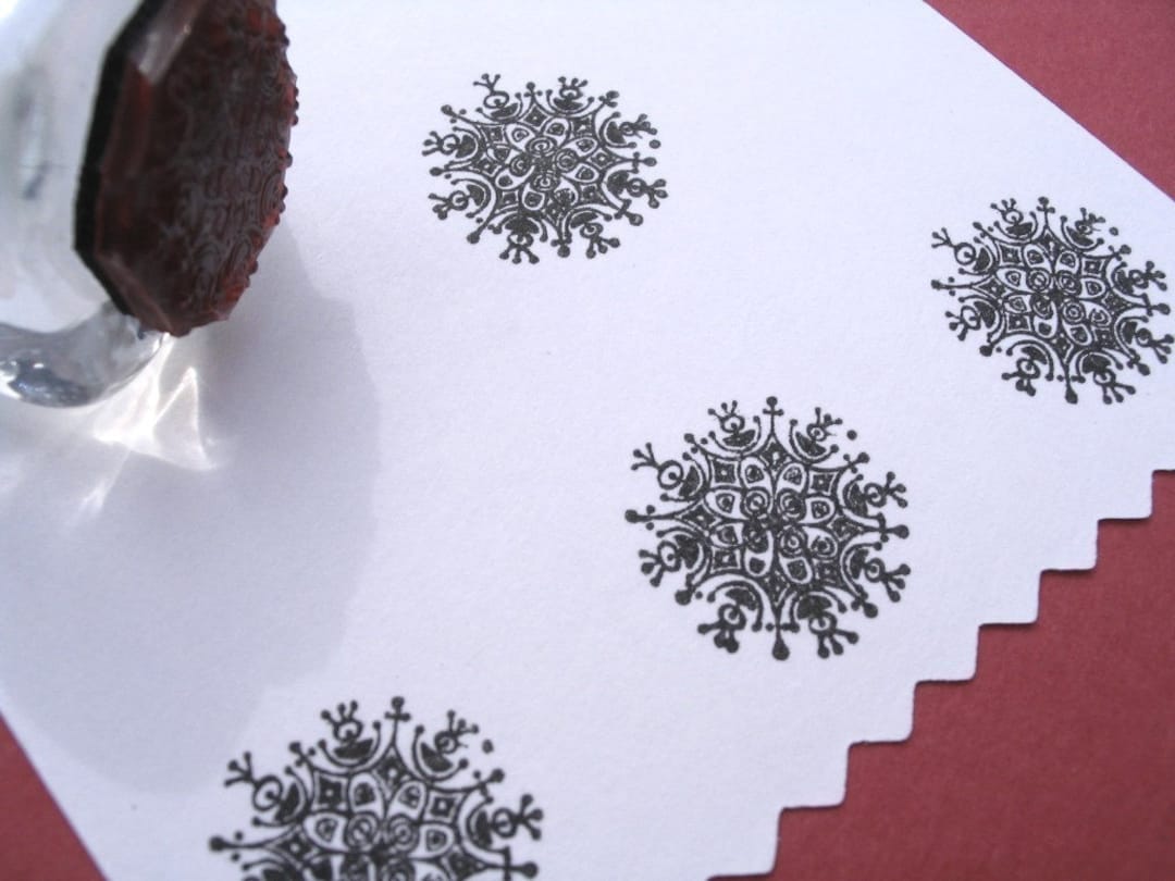 Modern Snowflake Rubber Stamp / Christmas Winter Holiday Handmade by