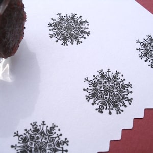 Mini Snowflake Rubber Stamp, Tiny Mandala Style snowflake stamp, Small Christmas Winter Holiday stamp, 5/8" 16 mm