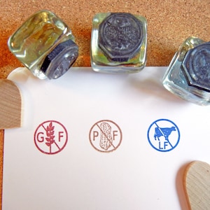 Food Allergy Rubber Stamps / Gluten Free, Peanut Free, Lactose Free / Food Labels, Escort Cards - Handmade by BlossomStamps