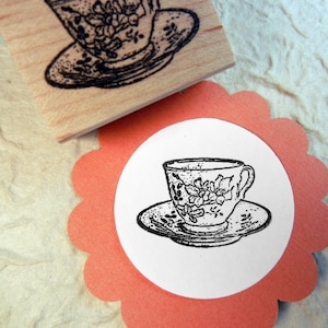 Antique Teacup Rubber Stamp, tea party stamp, gift for teacup collector - handmade by BlossomStamps