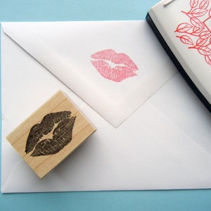 Realistic Kiss Lips Rubber Stamp, lipstick kiss stamp Handmade by BlossomStamps image 1