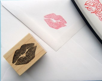 Realistic Kiss Lips Rubber Stamp, lipstick kiss stamp - Handmade by BlossomStamps