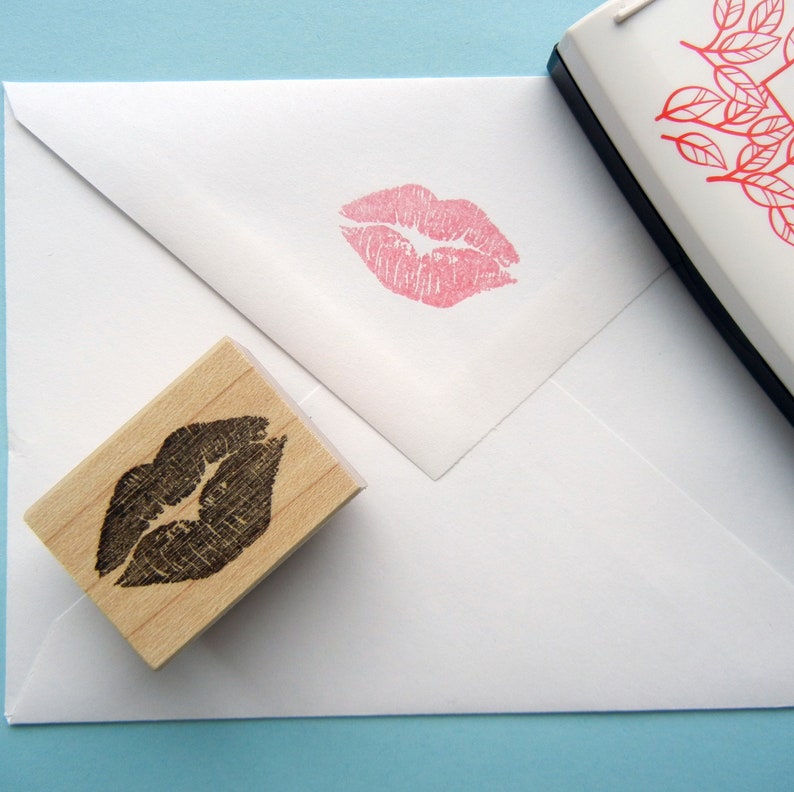 Realistic Kiss Lips Rubber Stamp, lipstick kiss stamp Handmade by BlossomStamps image 1