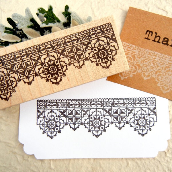 Antique Lace Border Rubber Stamp, collage mixed media stamp, Victorian style lace  by BlossomStamps