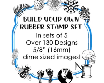 Tiny Rubber Stamps Build Your Own Set, 16 mm dimed sized images - Over 130 choices by Blossom Stamps