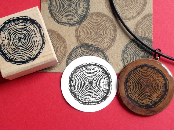 Handmade by Blossom Stamps Rustic Custom Wedding Save the Date Rubber Stamp Wood Slice Tree Rings with Initials and Heart