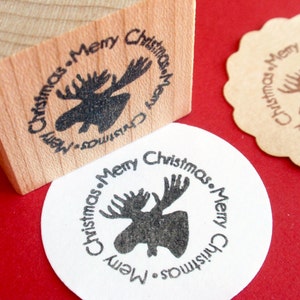 Merry Christmas Rubber Stamp, Moose Silhouette stamp by Blossom Stamps