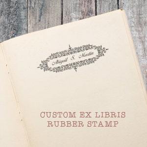 Custom Victorian Style Ornate Frame Book Stamp, Fancy Ex Libris Book Stamp, book lover gift by Blossom Stamps