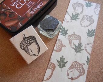 Acorn Rubber Stamp, Oak rubber stamp - Handmade by BlossomStamps