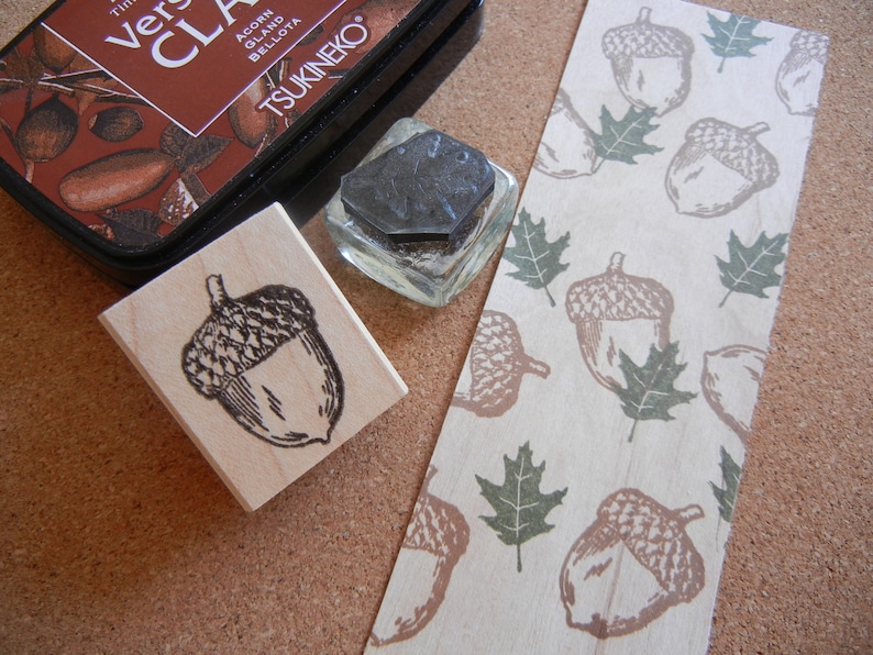 Acorn Rubber Stamp, Oak rubber stamp Handmade by BlossomStamps image 1