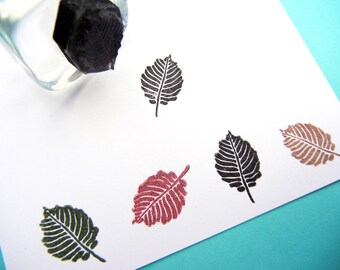 Mini Leaf Rubber Stamp, tiny beech tree leaf silhouette stamp, small leaf shaped stamp, 16mm 5/8"