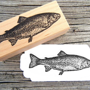 Fish Rubber Stamp, Rainbow Trout Rubber Stamp, gift for fisherman - Hand made by Blossom Stamps