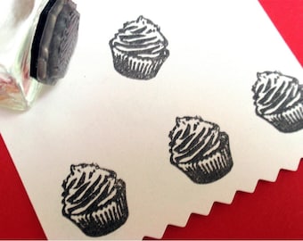 Tiny Cupcake Rubber Stamp 16mm, Dessert rubber stamp, Bakery stamp by Blossom Stamps