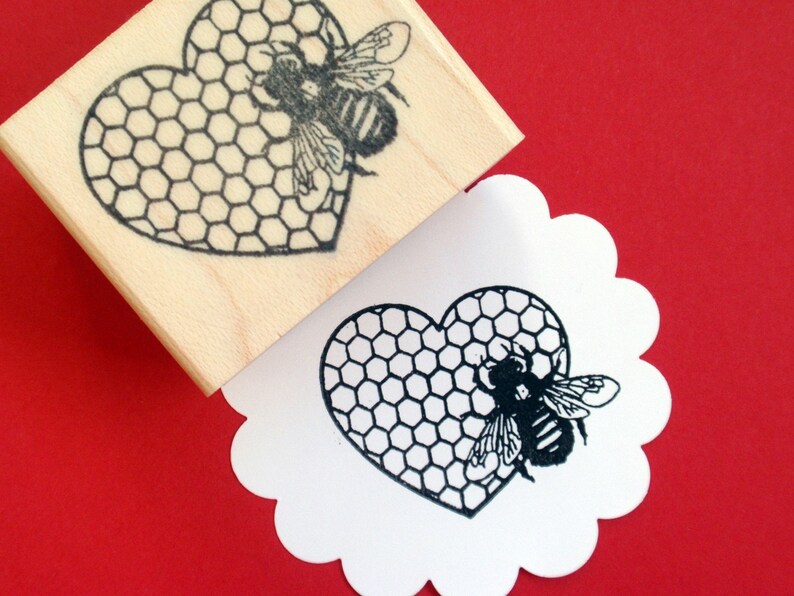 Bee Rubber Stamp Heart Stamp Valentines Day Rubber Etsy