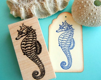 Realistic Seahorse Rubber Stamp, sea horse art illustration rubber stamp - Handmade by Blossom Stamps