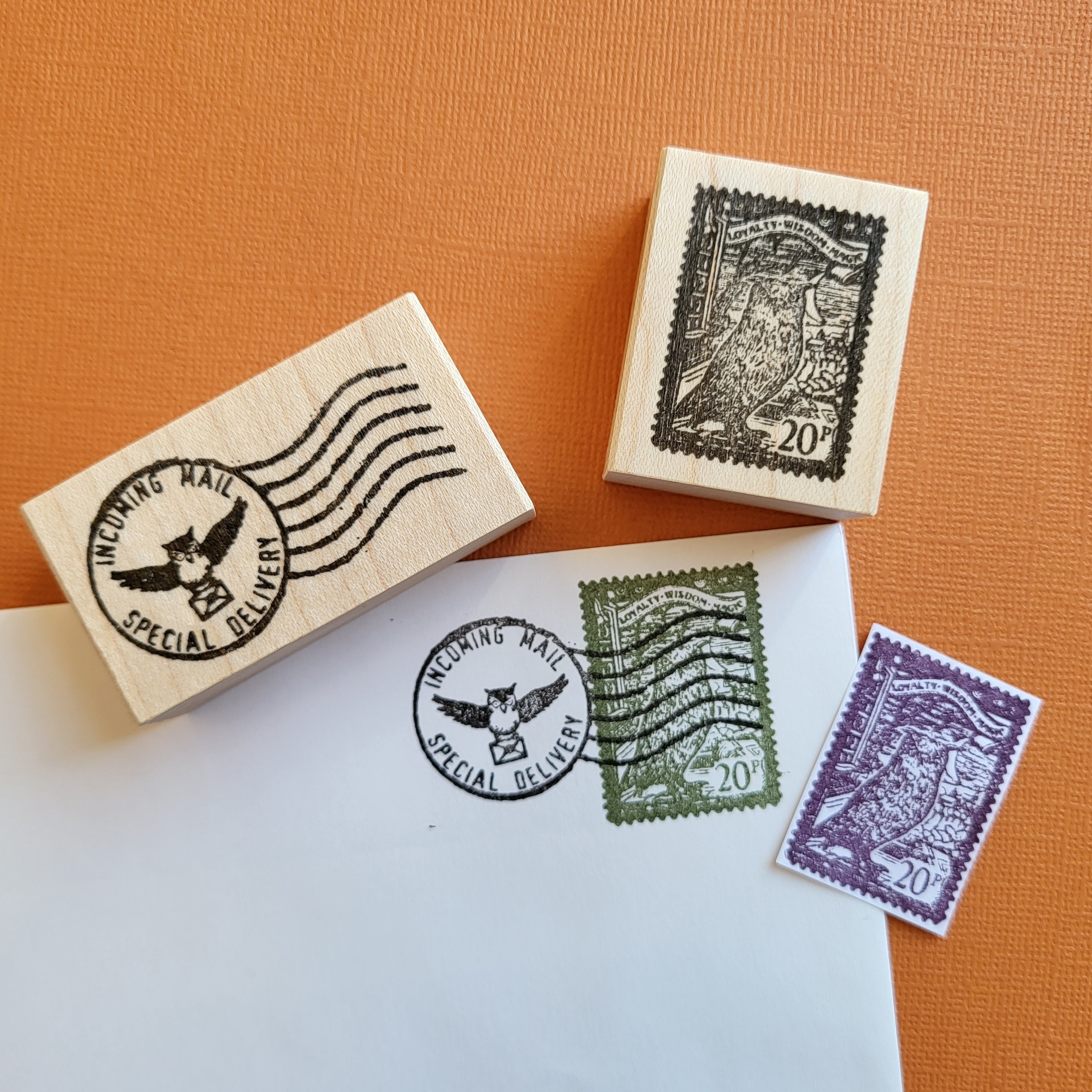 Flying Owl Special Delivery Vintage Cancellation Mark  & Faux Postage Rubber Stamp Set Option, W