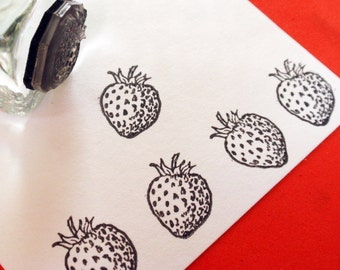 Tiny Strawberry Fruit Rubber Stamp 16mm - Handmade  by Blossom Stamps