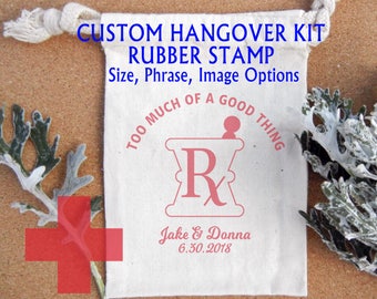 Custom Hangover Kit Wedding Favor Rubber Stamp -First Aid Cross or Rx Symbol  - by Blossom Stamps