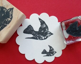 Vintage Flying Bird Illustration Rubber Stamp, set option- Handmade by Blossom Stamps