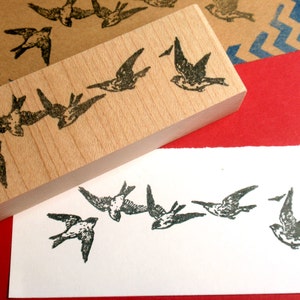 Bird Rubber Stamp, flock of birds border stamp, swallow stamp, flying birds stamp - Handmade by Blossom Stamps