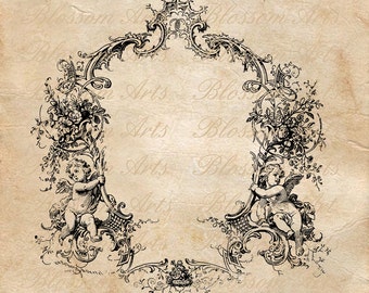 FRENCH BORDER FRAME with Cherubs Instant Digital Download Clip Art