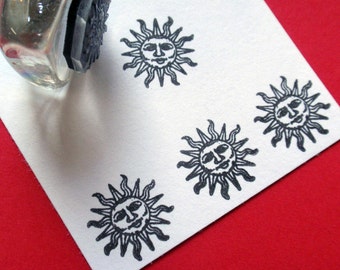 Mini Smiling Sun Rubber Stamp 16mm, Tiny solar sun stamp, Moon with Cap Rubber Stamp Set Option by Blossom Stamps