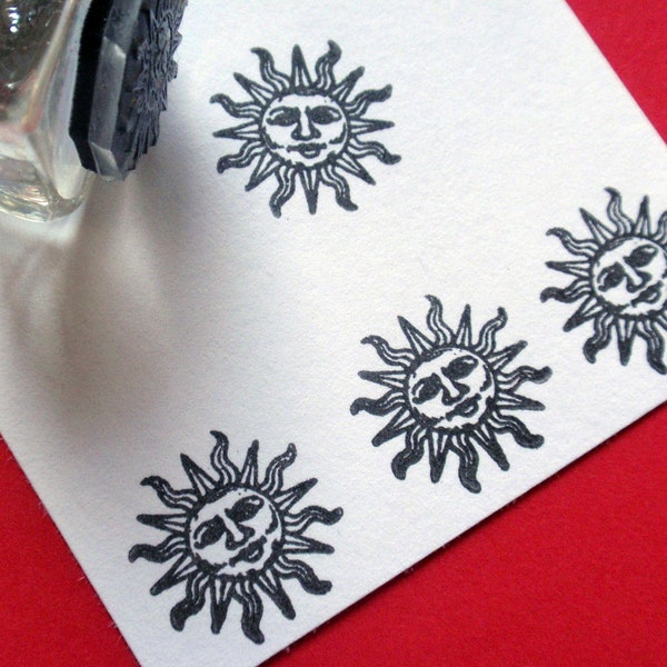 Mini Smiling Sun Rubber Stamp 16mm, Tiny solar sun stamp, Moon with Cap Rubber Stamp Set Option by Blossom Stamps
