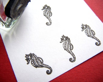 Tiny Seahorse Rubber Stamp 16mm, small seahorse beach theme stamp - Handmade by Blossom Stamps