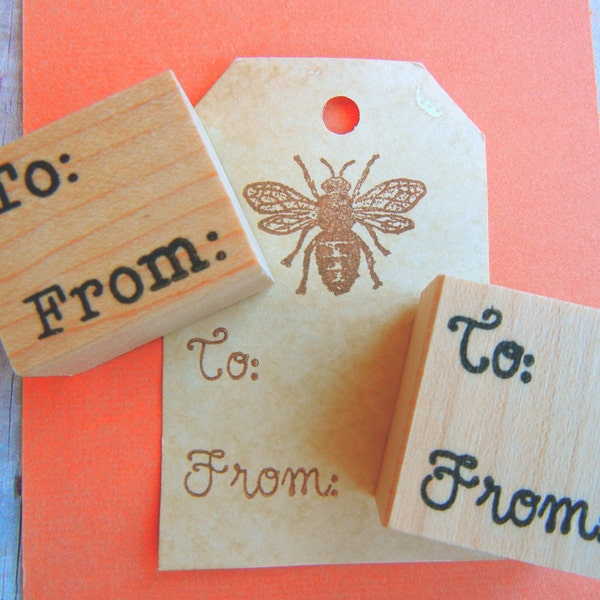 To and From Rubber Stamp, Gift Tag Stamp, Wedding Favor Stamp - Handmade by BlossomStamps