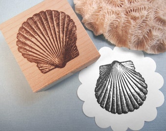 Scallop Shell Stamp, Seashell stamp - Handmade by BlossomStamps