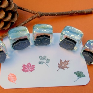 Mini Leaf Rubber Stamp Set &quot;buy 4, 1 free&quot;, Tiny Maple leaf, Oak leaf, Gingko leaf, Pine branch, Elm leaf stamps, fallen leaves, 16mm 5/8&quot;