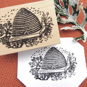 New Bee Hive Rubber Stamp, Antique Bee Skep Stamp, Round Honey Label Stamp, gift for beekeeper by Blossom Stamps image 6