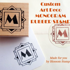 Sello de goma con monograma inicial Art Deco personalizado, 3 tamaños - Inicial decorativa - Hecho a mano por Blossom Stamps