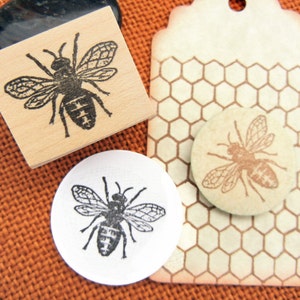 New Bee Hive Rubber Stamp, Antique Bee Skep Stamp, Round Honey Label Stamp, gift for beekeeper by Blossom Stamps image 8