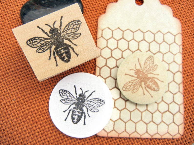 New Bee Hive Rubber Stamp, Antique Bee Skep Stamp, Round Honey Label Stamp, gift for beekeeper by Blossom Stamps image 8