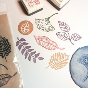 Leaf Rubber Stamp set of 6, gingko, autumn leaves stamps, clear photopolymer cling or wood mounted rubber stamps by Blossom Stamps