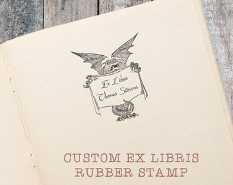 Dragon Ex Libris Stamp, dragon wings bookplate, game of thrones gift by Blossom Stamps