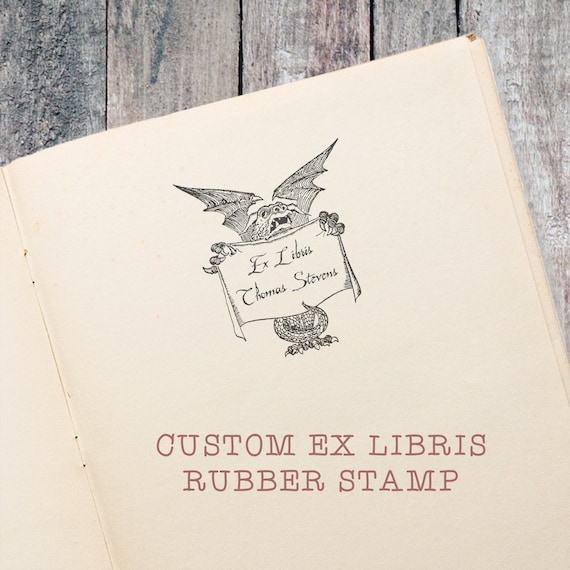 Dragon Ex Libris Stamp, dragon wings bookplate, game of thrones gift by Blossom Stamps