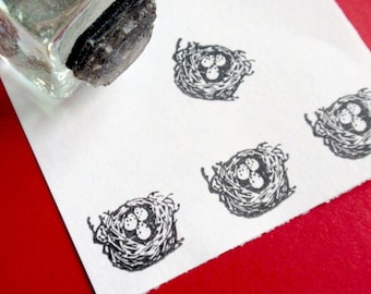 Tiny Bird Nest with Speckled Eggs Rubber Stamp, Mini Nest stamp, Spring time stamp, 16mm 5/8"