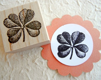 Four Leaf Clover Rubber Stamp, Shamrock leaf stamp - St. Patricks Day Good Luck Charm by BlossomStamps