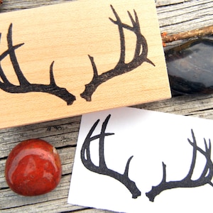 Antler Rubber Stamp, buck stag deer antler silhouette stamp, gift for hunter by Blossom Stamps